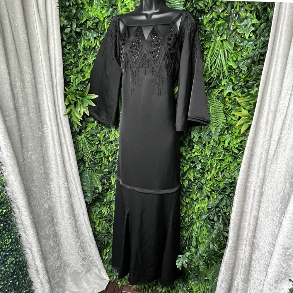 BCBGMAXAZRIA Dress $428 Small Black Bohemian Whimsy Beaded Gown NWT 1901